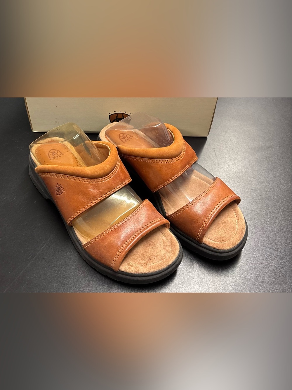 Vintage Ariat Tan Leather Slide Sandals